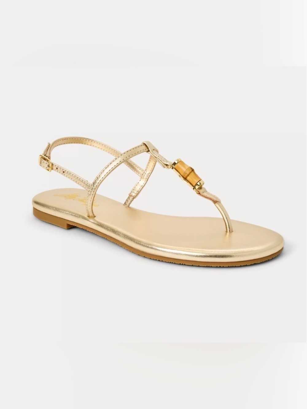 💛 LILLY PULITZER Leena White & Gold T-Strap Sandal